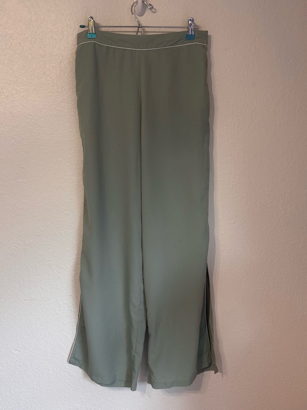Jason Wu Wide Leg Green Side Stripe Pull On Split Hem Pants Medium